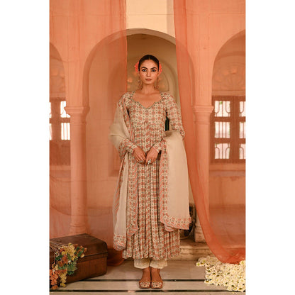 Baise Gaba Beige Seesh Mahal Anarkali Kurta with Pant and Dupatta (Set of 3)
