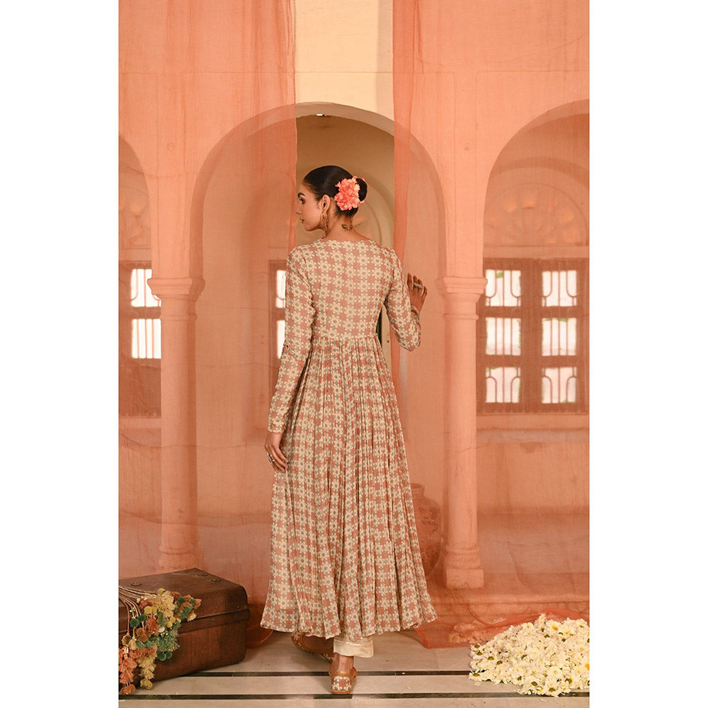 Baise Gaba Beige Seesh Mahal Anarkali Kurta with Pant and Dupatta (Set of 3)