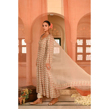 Baise Gaba Beige Seesh Mahal Anarkali Kurta with Pant and Dupatta (Set of 3)
