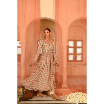 Baise Gaba Beige Seesh Mahal Anarkali Kurta with Pant and Dupatta (Set of 3)