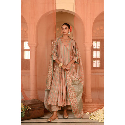 Baise Gaba Multi-Color Chandbagh Angrakha Kurta with Pant and Dupatta (Set of 3)