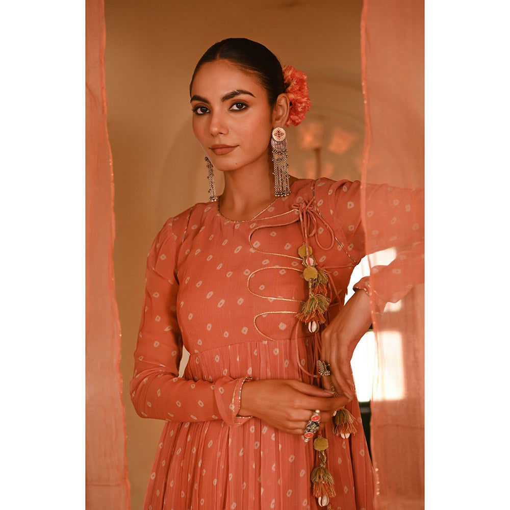 Baise Gaba Orange Surajpole Bandhani Printed Kurti with Sharara (Set of 2)