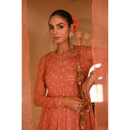 Baise Gaba Orange Surajpole Bandhani Printed Kurti with Sharara (Set of 2)