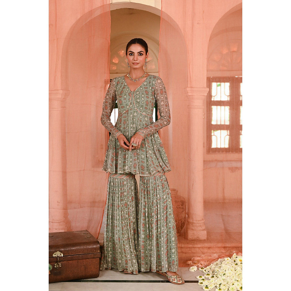 Baise Gaba Green Chandpole Printed Kurti with Sharara (Set of 2)