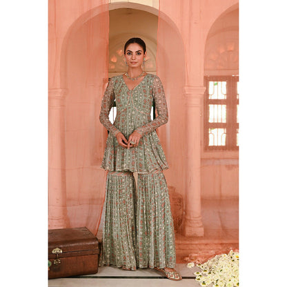 Baise Gaba Green Chandpole Printed Kurti with Sharara (Set of 2)