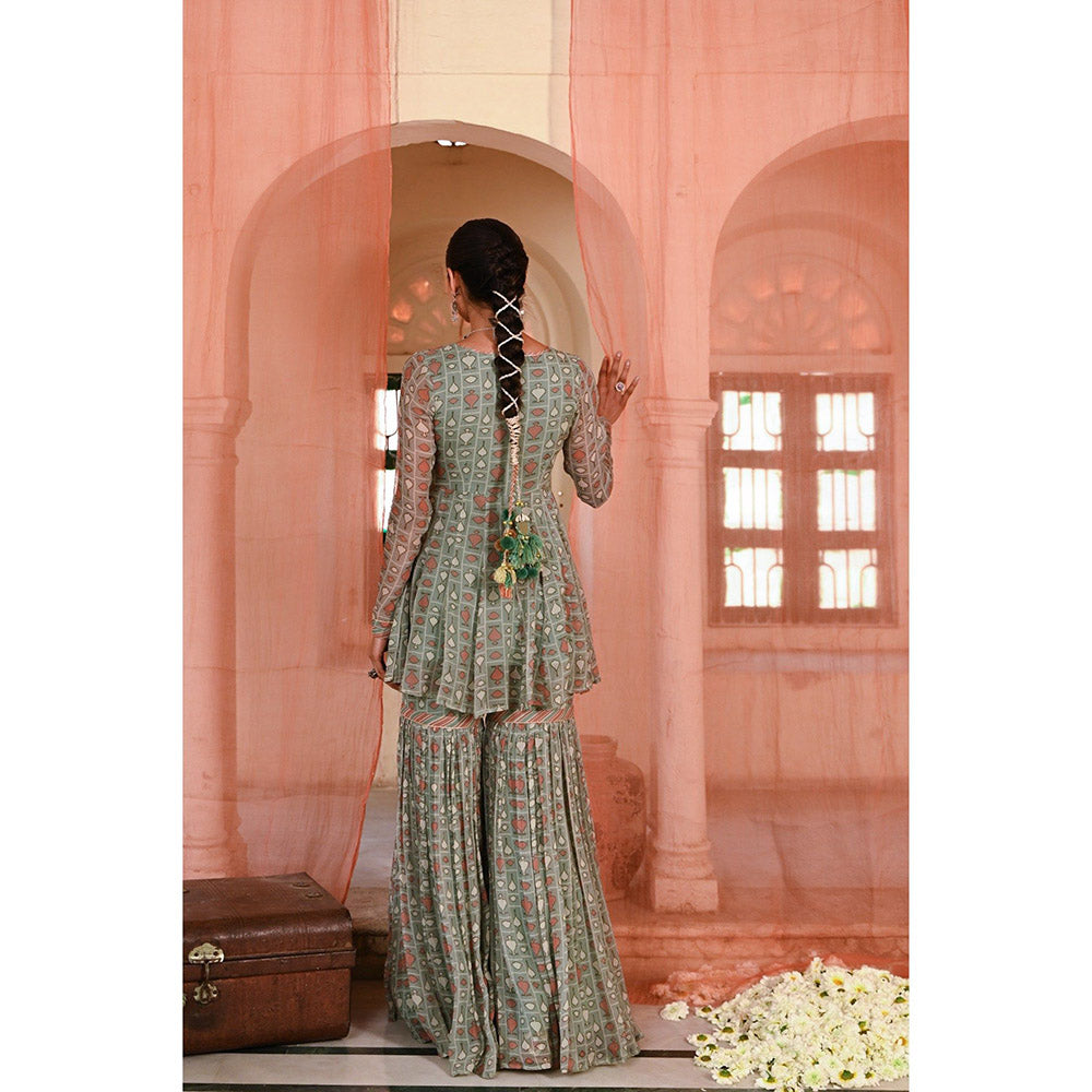 Baise Gaba Green Chandpole Printed Kurti with Sharara (Set of 2)