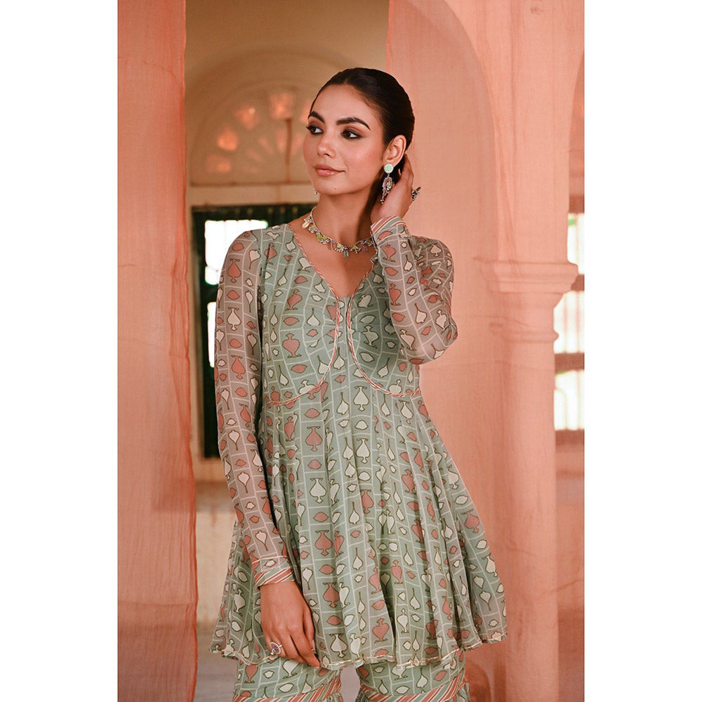 Baise Gaba Green Chandpole Printed Kurti with Sharara (Set of 2)