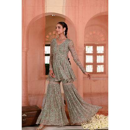 Baise Gaba Green Chandpole Printed Kurti with Sharara (Set of 2)