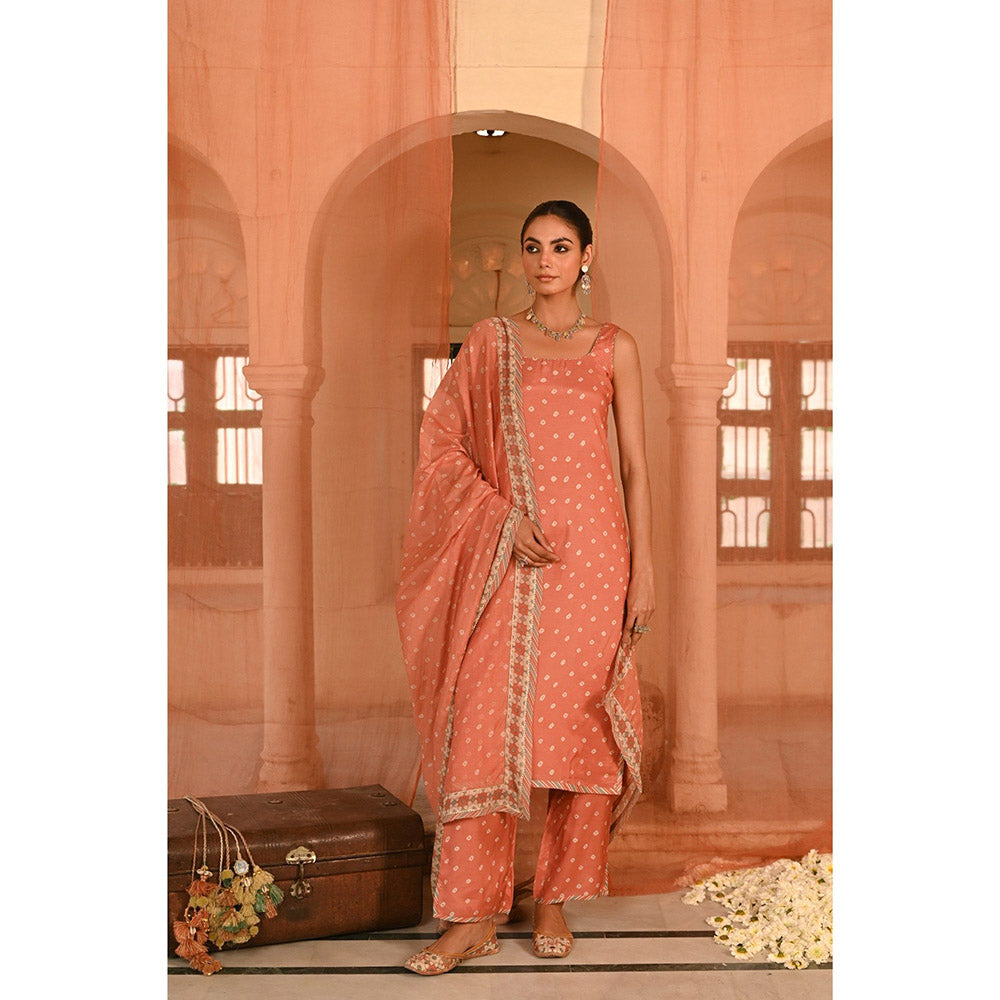 Baise Gaba Orange Chandrika Bandhani Printed Kurta with Pant and Dupatta (Set of 3)