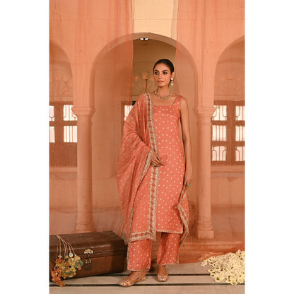 Baise Gaba Orange Chandrika Bandhani Printed Kurta with Pant and Dupatta (Set of 3)