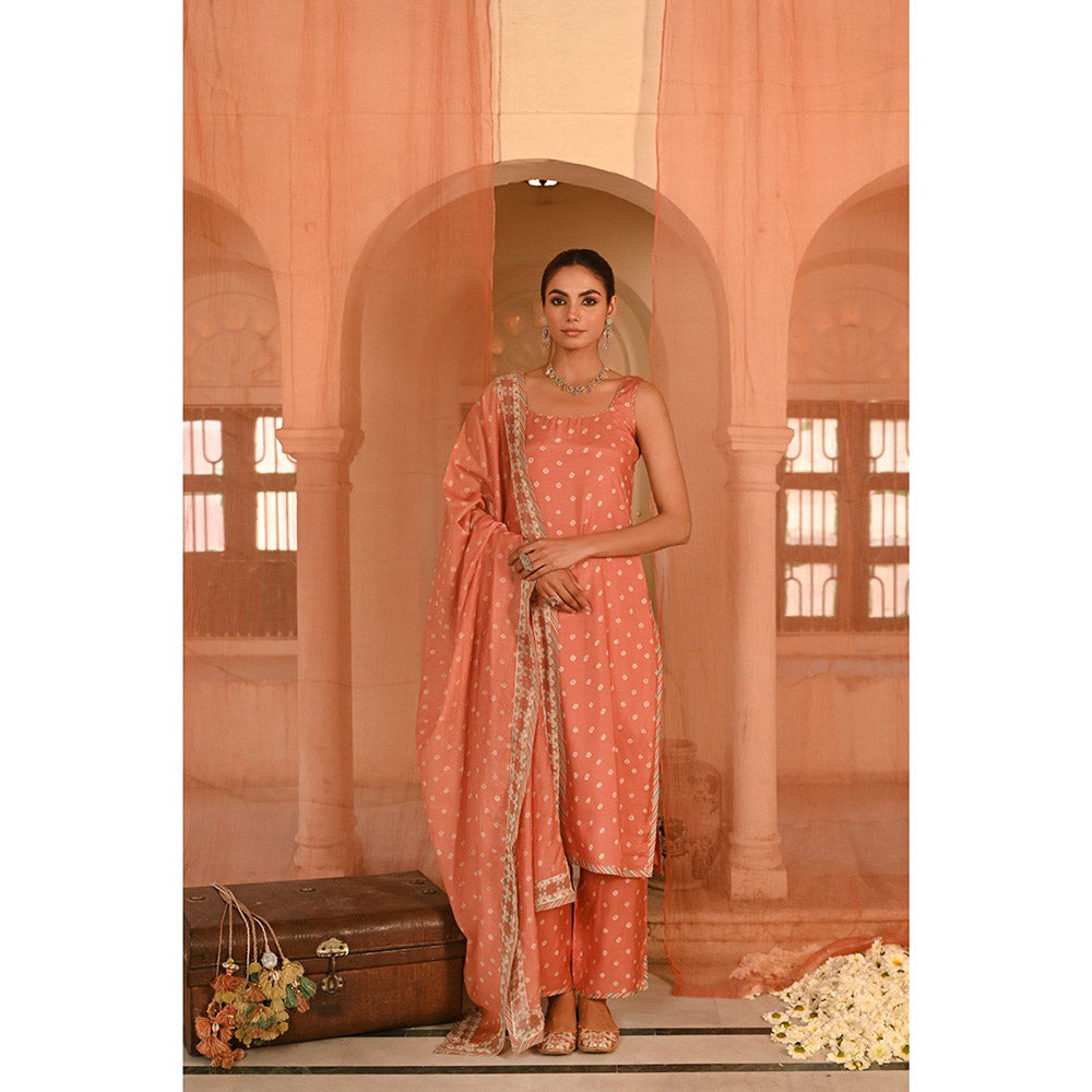 Baise Gaba Orange Chandrika Bandhani Printed Kurta with Pant and Dupatta (Set of 3)