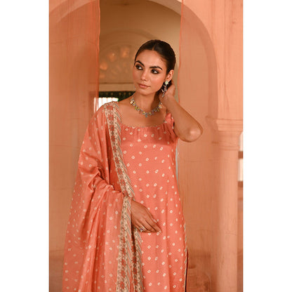 Baise Gaba Orange Chandrika Bandhani Printed Kurta with Pant and Dupatta (Set of 3)