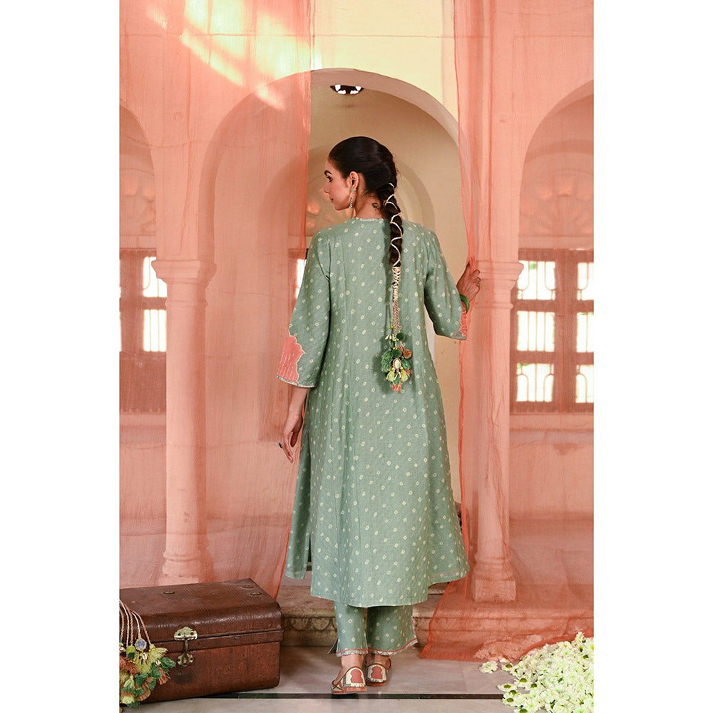 Baise Gaba Green Sanganeri Printed Kurta with Pant and Dupatta (Set of 3)