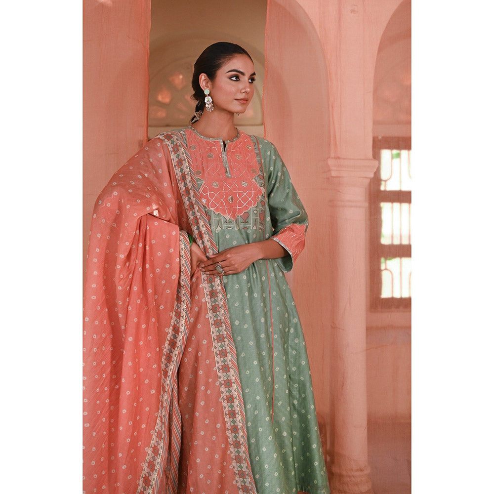 Baise Gaba Green Sanganeri Printed Kurta with Pant and Dupatta (Set of 3)