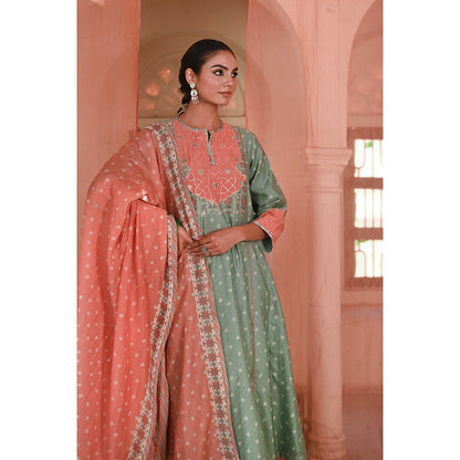 Baise Gaba Green Sanganeri Printed Kurta with Pant and Dupatta (Set of 3)