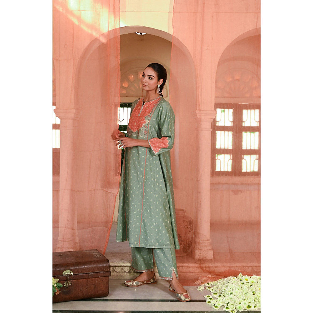 Baise Gaba Green Sanganeri Printed Kurta with Pant and Dupatta (Set of 3)