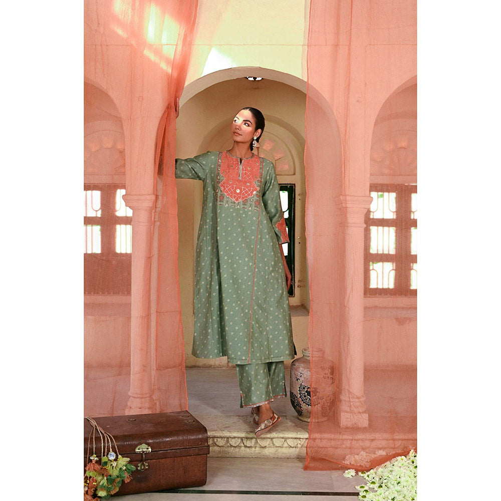 Baise Gaba Green Sanganeri Printed Kurta with Pant and Dupatta (Set of 3)