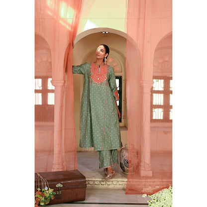 Baise Gaba Green Sanganeri Printed Kurta with Pant and Dupatta (Set of 3)