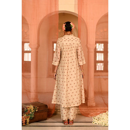 Baise Gaba Beige Jalmahal Floral Printed Anarkali Kurta with Pant and Dupatta (Set of 3)