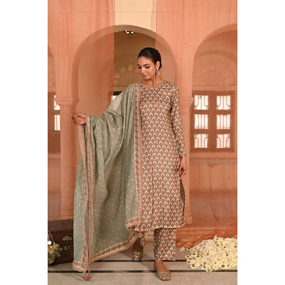 Baise Gaba Multi-Color Mor Darbar Printed Kurta with Pant and Dupatta (Set of 3)