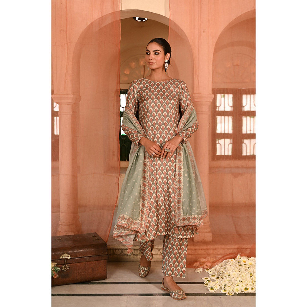 Baise Gaba Multi-Color Mor Darbar Printed Kurta with Pant and Dupatta (Set of 3)