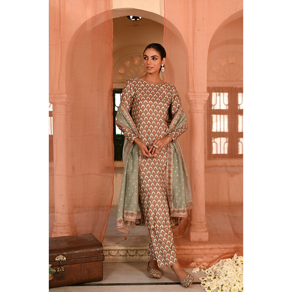 Baise Gaba Multi-Color Mor Darbar Printed Kurta with Pant and Dupatta (Set of 3)