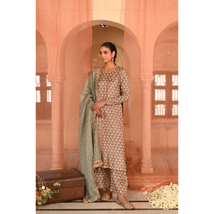 Baise Gaba Multi-Color Mor Darbar Printed Kurta with Pant and Dupatta (Set of 3)