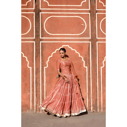 Baise Gaba Hawa Mahal Gota Work Blouse with Lehenga and Dupatta (Set of 4)