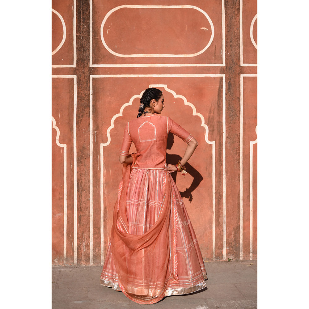 Baise Gaba Hawa Mahal Gota Work Blouse with Lehenga and Dupatta (Set of 4)