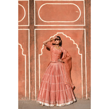 Baise Gaba Hawa Mahal Gota Work Blouse with Lehenga and Dupatta (Set of 4)