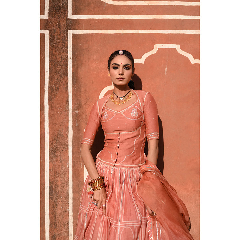 Baise Gaba Hawa Mahal Gota Work Blouse with Lehenga and Dupatta (Set of 4)
