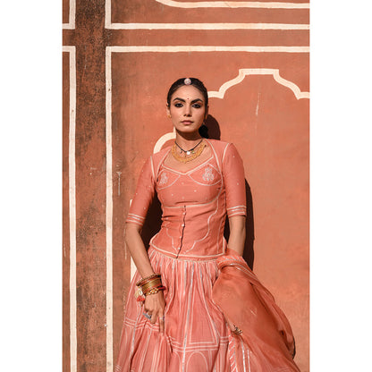 Baise Gaba Hawa Mahal Gota Work Blouse with Lehenga and Dupatta (Set of 4)