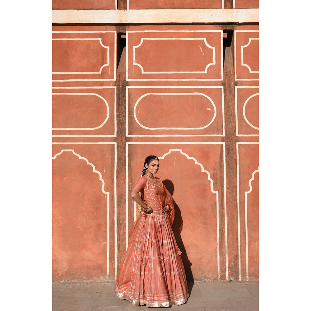 Baise Gaba Hawa Mahal Gota Work Blouse with Lehenga and Dupatta (Set of 4)