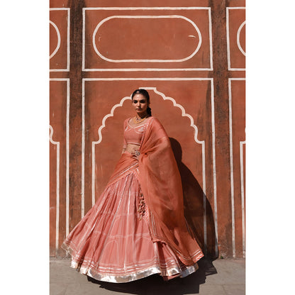 Baise Gaba Hawa Mahal Gota Work Blouse with Lehenga and Dupatta (Set of 4)