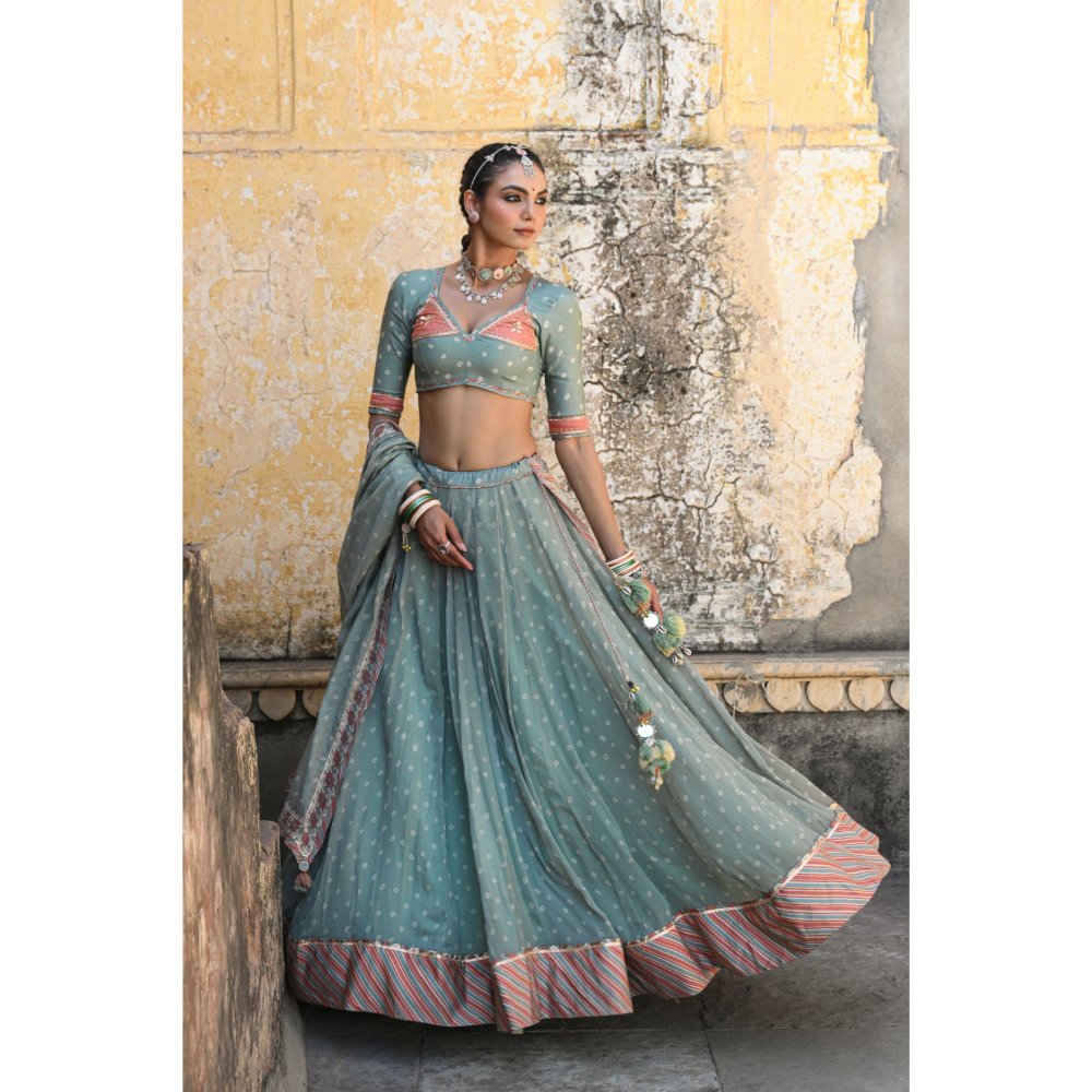 Baise Gaba Badal Mahal Gota Work Blouse with Lehenga and Dupatta (Set of 3)
