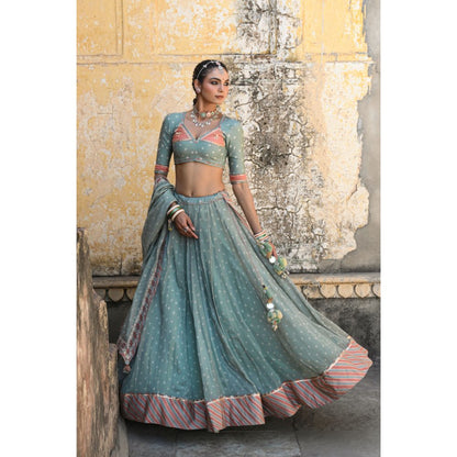Baise Gaba Badal Mahal Gota Work Blouse with Lehenga and Dupatta (Set of 3)