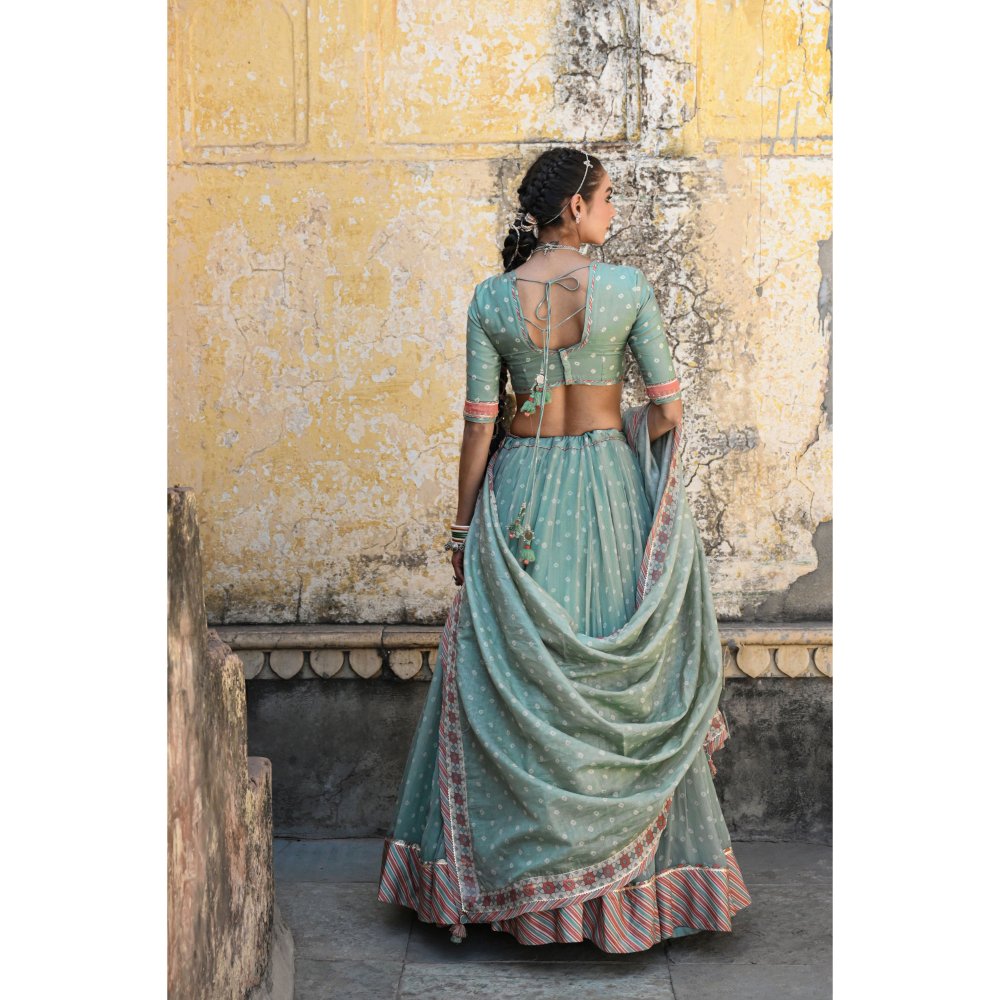 Baise Gaba Badal Mahal Gota Work Blouse with Lehenga and Dupatta (Set of 3)