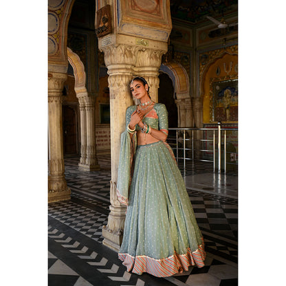 Baise Gaba Badal Mahal Gota Work Blouse with Lehenga and Dupatta (Set of 3)