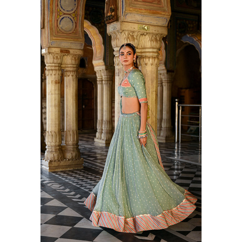 Baise Gaba Badal Mahal Gota Work Blouse with Lehenga and Dupatta (Set of 3)