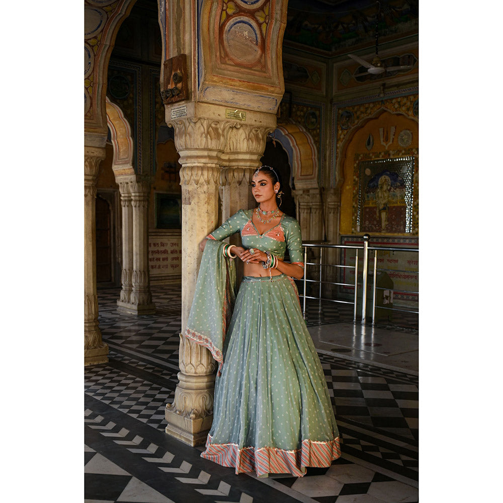 Baise Gaba Badal Mahal Gota Work Blouse with Lehenga and Dupatta (Set of 3)