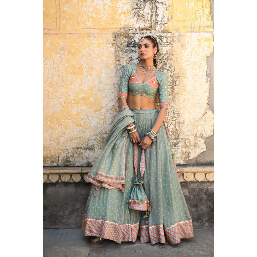 Baise Gaba Badal Mahal Gota Work Blouse with Lehenga and Dupatta (Set of 3)