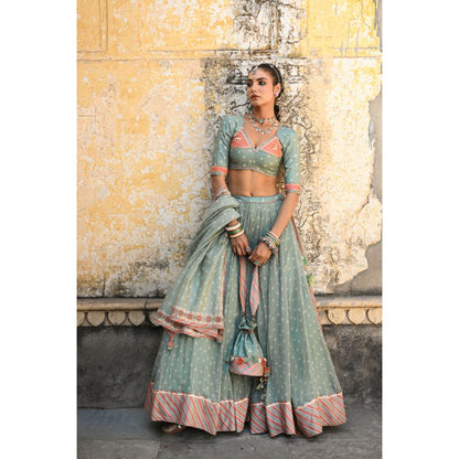 Baise Gaba Badal Mahal Gota Work Blouse with Lehenga and Dupatta (Set of 3)