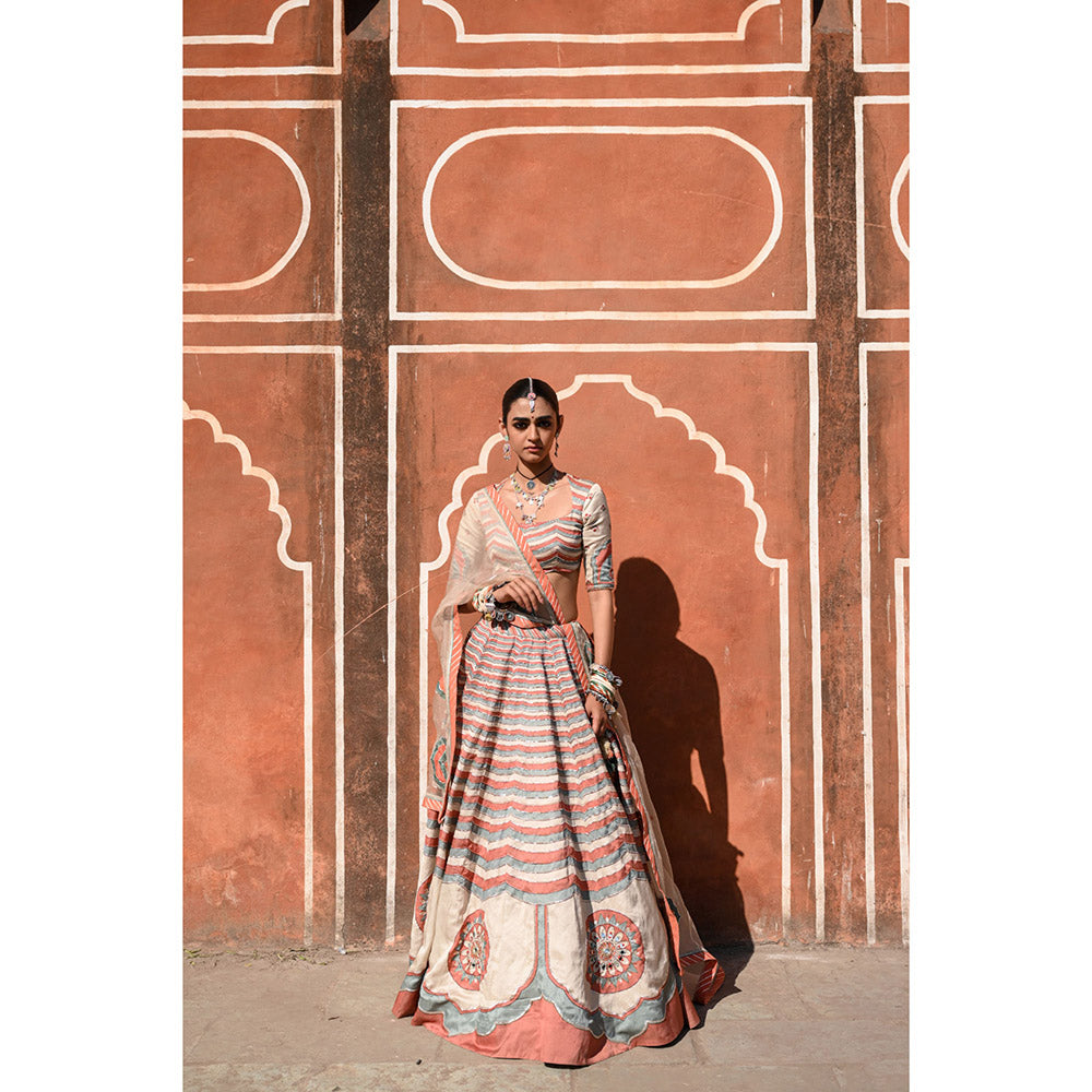 Baise Gaba Rang Mahal Gota Work Blouse with Lehenga and Dupatta (Set of 3)