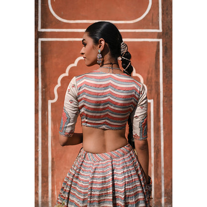 Baise Gaba Rang Mahal Gota Work Blouse with Lehenga and Dupatta (Set of 3)