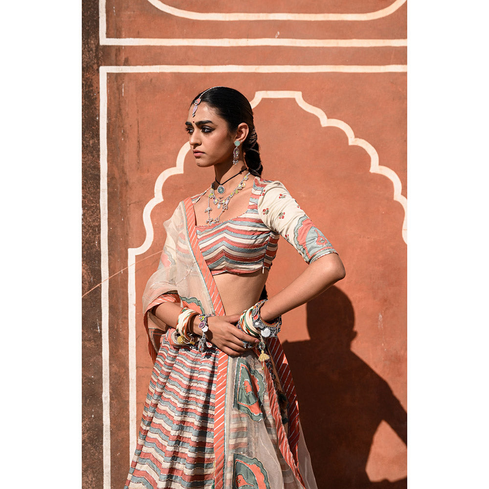Baise Gaba Rang Mahal Gota Work Blouse with Lehenga and Dupatta (Set of 3)