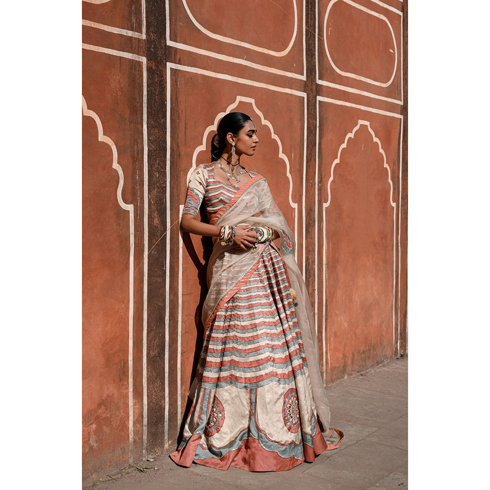 Baise Gaba Rang Mahal Gota Work Blouse with Lehenga and Dupatta (Set of 3)