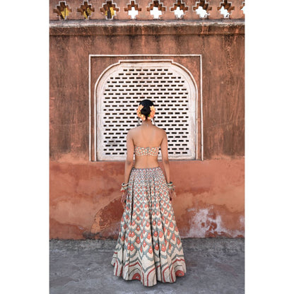 Baise Gaba Raas Mirror Work Blouse with Lehenga and Dupatta (Set of 3)