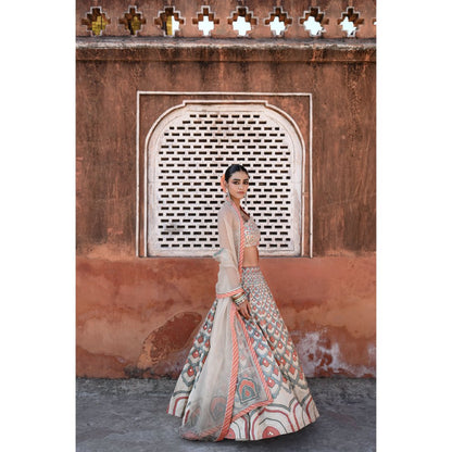 Baise Gaba Raas Mirror Work Blouse with Lehenga and Dupatta (Set of 3)