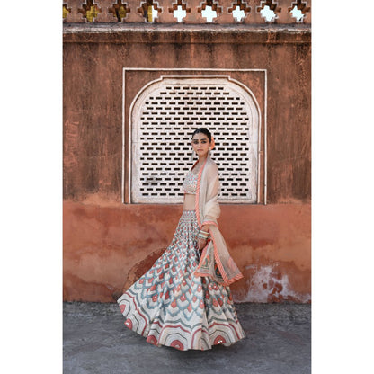 Baise Gaba Raas Mirror Work Blouse with Lehenga and Dupatta (Set of 3)