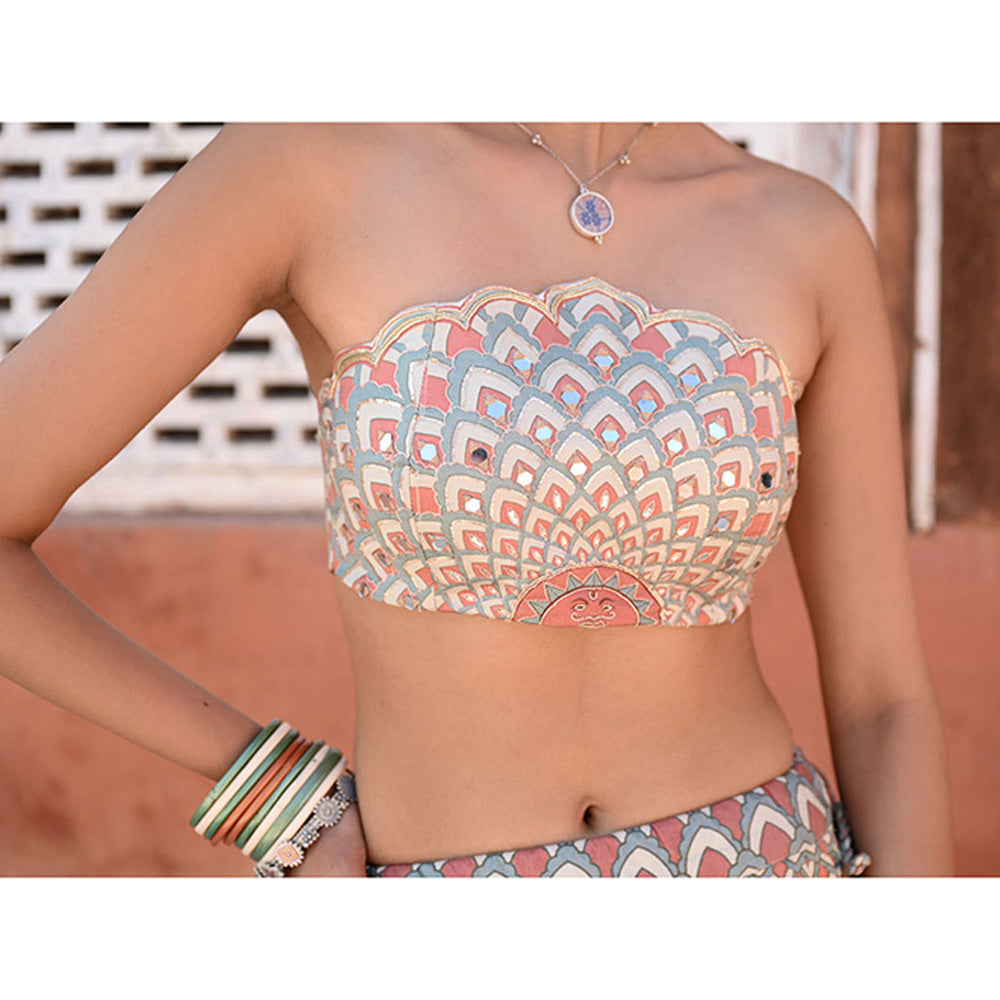 Baise Gaba Raas Mirror Work Blouse with Lehenga and Dupatta (Set of 3)